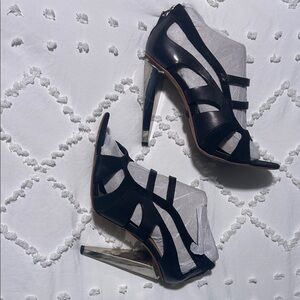 L.A.M.B. Black and Silver Cutout Heels